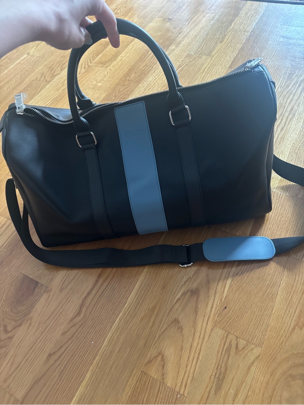 Rylor Black and Light Blue Heritage Stripe Weekender Leather Duffel Bag Unisex